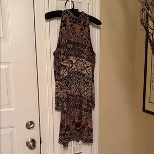 Veronica M cold shoulder Patterned Dress - Brown and Black